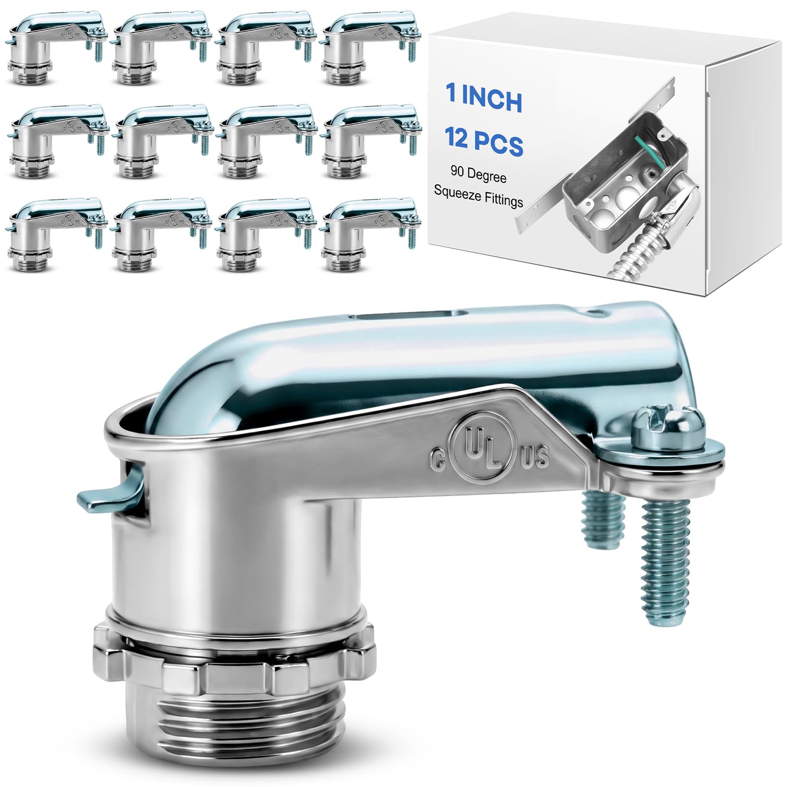 Moxweyeni 12 Pack Cable Connectors 90 Degree Squeeze Fittings Zinc Die Cast Cable Conduit Connectors for Armored Flex cULus Listed for Commercial Buildings Industrial Cabinets Garages(1 Inch)-image-2