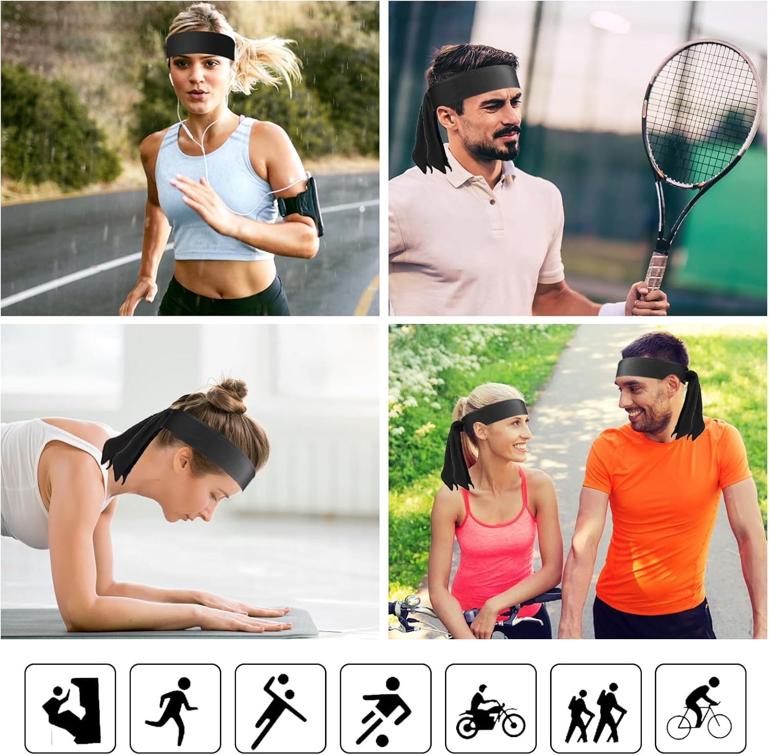 Mabor 3-Pack Ninja Headbands for Women & Men, Adjustable Sports Sweat Wicking Headbands for Running, Basketball, Tennis