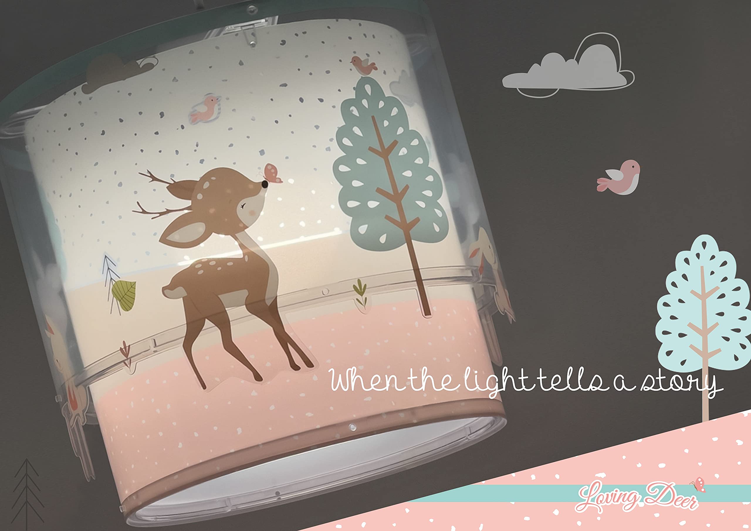 Dalber Lampada da soffitto a sospensione per Bambini Loving Deer vervo animali rosa (61272)