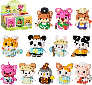 HIGH GODO 12 Pack Animal Party Favors Building Sets, Animals Micro Building Blocks Decor Model Kits, Goodie Bags Stuffers, Classroom Small Prize Toys Gifts for Adults Teens Age 14+