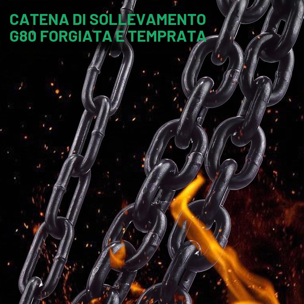 Paranco a Catena Manuale con Gancio Robusto STANEW, Altezza di Sollevamento 6,0 m, Verde,Doppia Catena di Carico,G80,Gancio di Sollevamento con Sicurezza (1 tonnellata 6,0 m)