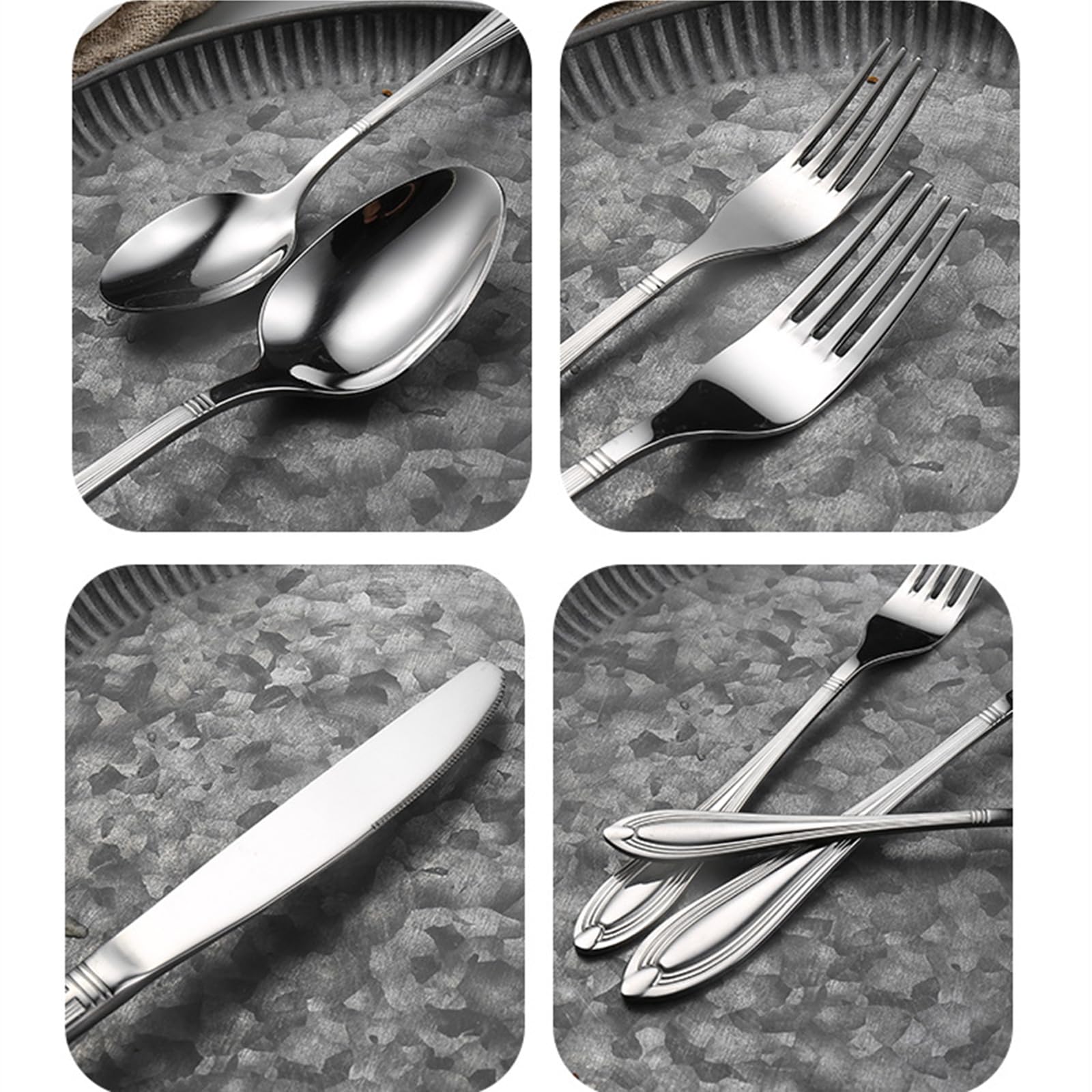 Ce Service de Couverts pour 16 Personnes Comprend Un Couteau de Table, Une Fourchette de Table, Une cuillère de Table et Un Couteau à Dessert. Il est doté d'un Manche raffiné et est fabriqué
