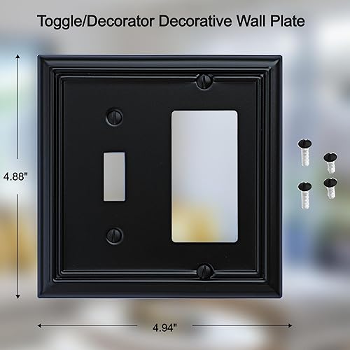 Vista 33 de Adler - Cubierta de pared de metal para interruptor de luz cuádruple, paquete de 2 unidades, color negro, 4 bandas, para interruptor de atenuación