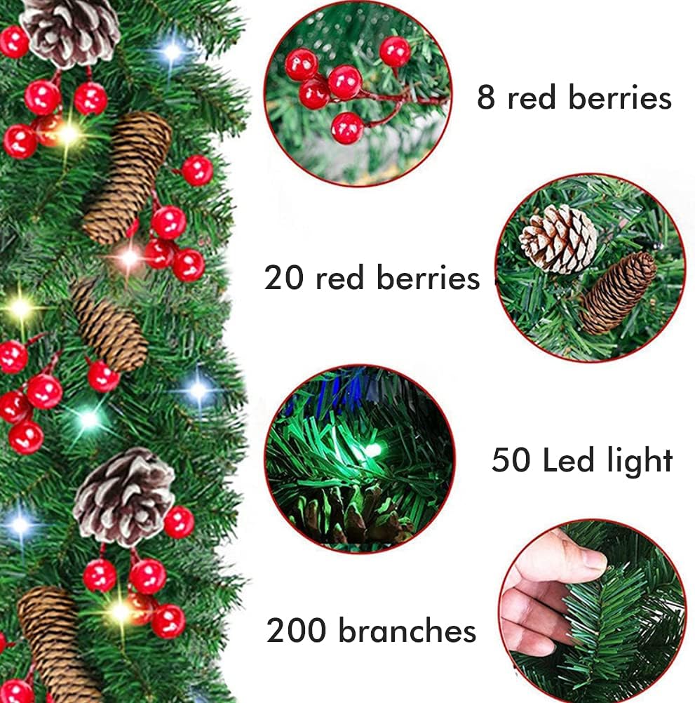 MINGZHE Christmas Rattan Garland with Led Light Outdoor 2.7m Christmas Rattan Decoration Garland for Stair Railing Fireplace Door Window(B)