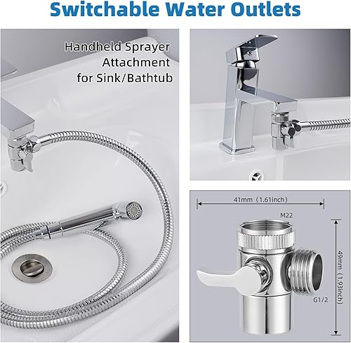 Miniatura 2 de Hibbent Accesorio rociador de manguera para grifo de fregadero con 10 adaptadores, bidé de mano de doble función, enjuague y cabezal de ducha, para
