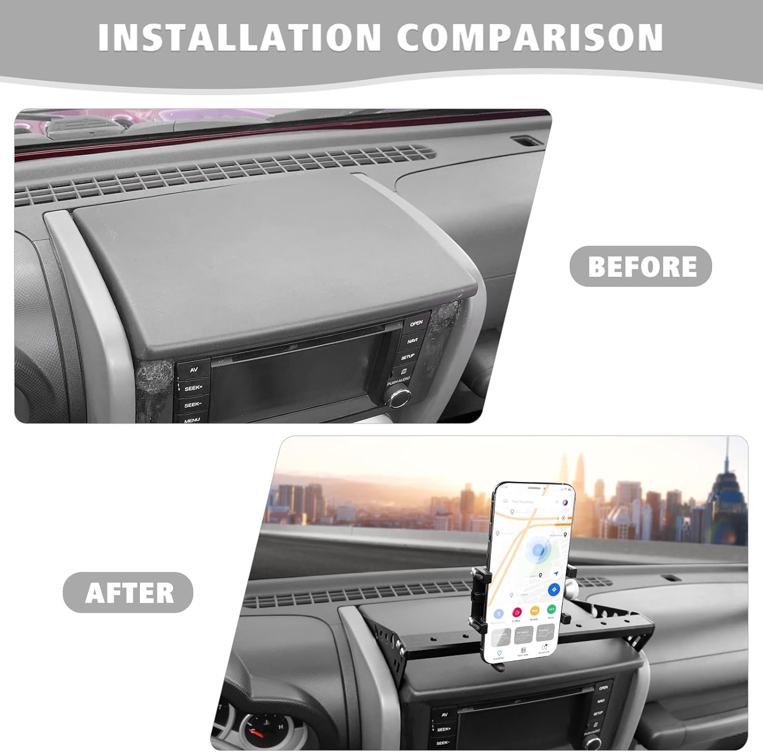 Jimen for JK Phone Mount, Dash Bar Cell Phone Holder Compatible with Jeep Wrangler JK & Unlimited 2007-2010