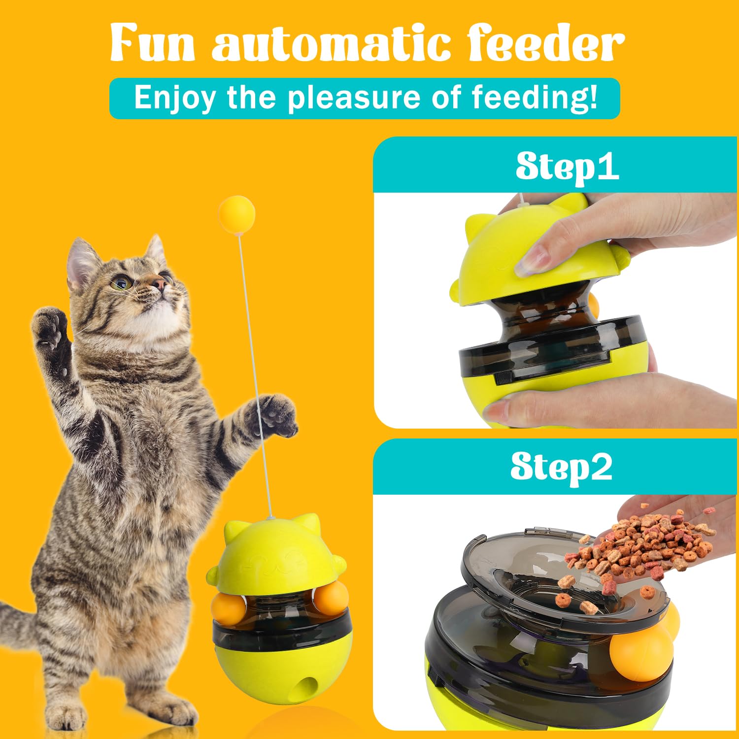 Giocattolo interattivo per gatti 3 in 1, giocattolo a forma di piuma, per gatti, per alimentazione lenta, allenamento, ricerca di cibo, giocattolo educativo per gatti (giallo)