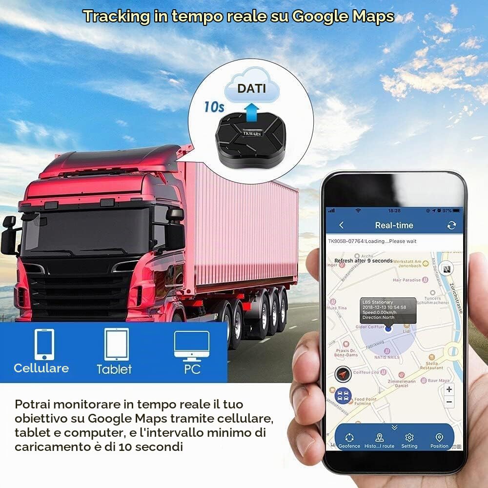 TKMARS Localizzatore GPS senza Abbonamento 4G TK905B Localizzatore GPS per Auto 80 Giorni in Standby per Auto con APP Forte Magnetico e Impermeabile (10000mah)