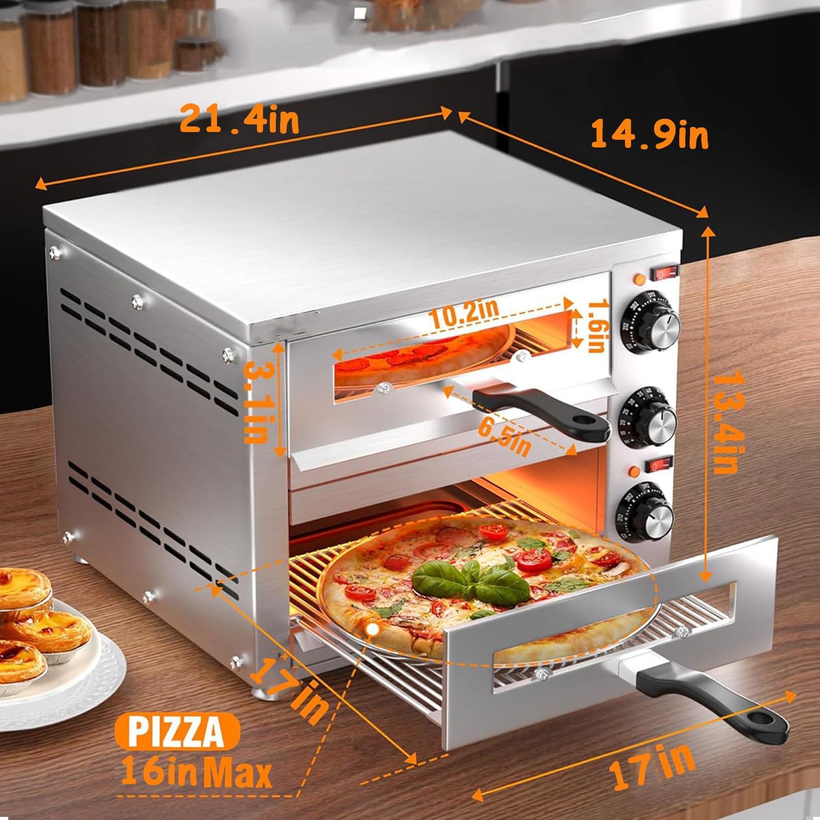 Forno per Pizza Professionale da 2600W, Doppia Macchina per Pizza da Banco per Pizze da 16 Pollici con Termostato Indipendente & Timer,Forno Elettrico per Pizza per Ristoranti, Casa, Pretzel e black