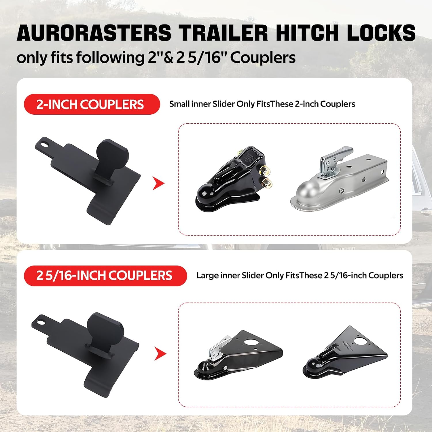 Trailer Lock fits 2" and 2 5/16 Coupler,Heavy Duty Trailer Tongue Coupler Lock Anti Theft for RV Travel/Utility/Pickup/Boat/Camper Trailer-Red