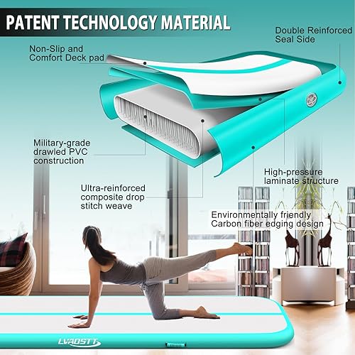 Miniatura 2 de Colchoneta inflable de gimnasia de 13 pies, 16 pies, 20 pies, tapete de aire de 48 pulgadas de grosor con bomba de aire eléctrica para uso