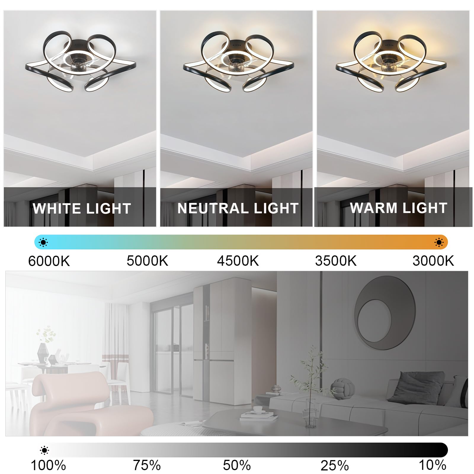 Lampadario Con Ventilatore Da Soffitto Moderno – DC 40W LED Dimmerabile Con Telecomando 6 Velocità