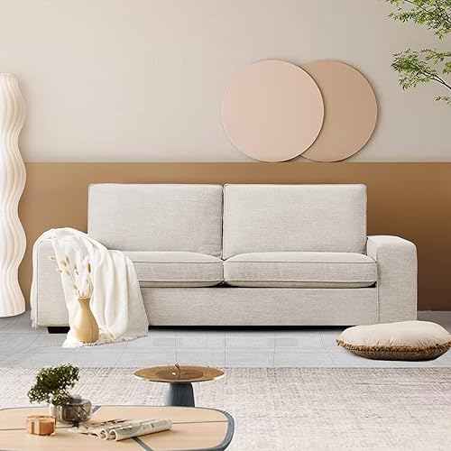 LEISLAND Sofás modernos de 88.58 pulgadas para sala de estar, sofás y sofás de felpilla con reposabrazos cuadrados, cojín extraíble de respaldo bajo