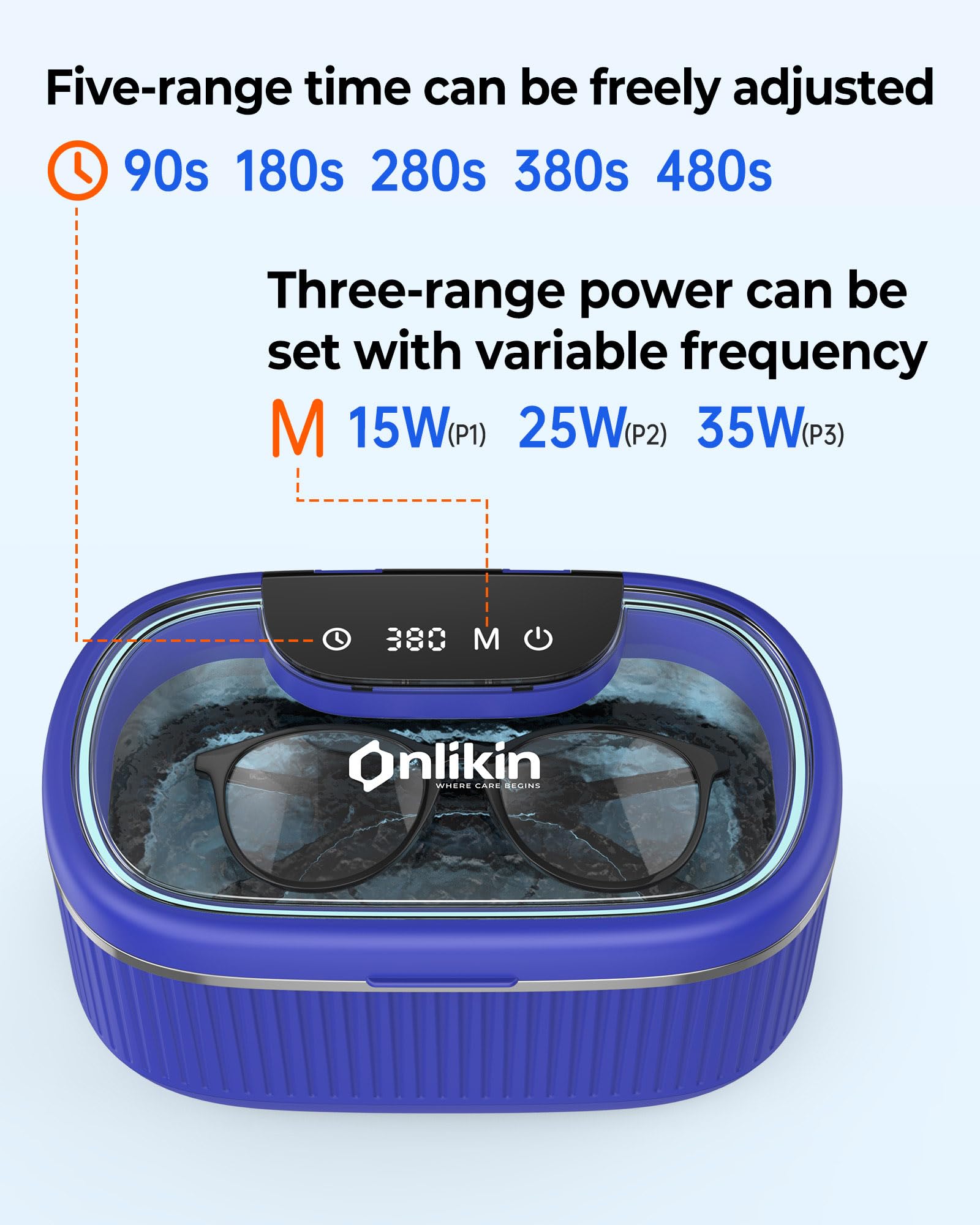 Limpiador ultrasónico de joyas de 45 KHz, 5 temporizadores y 3 modos de potencia, limpiador de retenedor de 35 W para joyas, lentes, anillos, correa de reloj, dentaduras postizas, silencioso