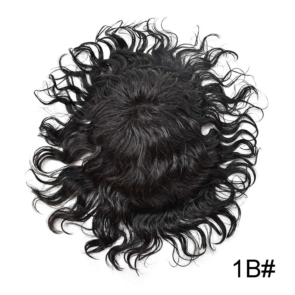 LYRICAL HAIR Afro Curly Wavy Toupee For Black Men African American Wig 20mm Fine Mono Lace PU Around 100% Natural Human Hair Durable Men Replacement System (9X11", 1B# OFF BLACK-110% LIGHT TO MEDIUM DENSITY)