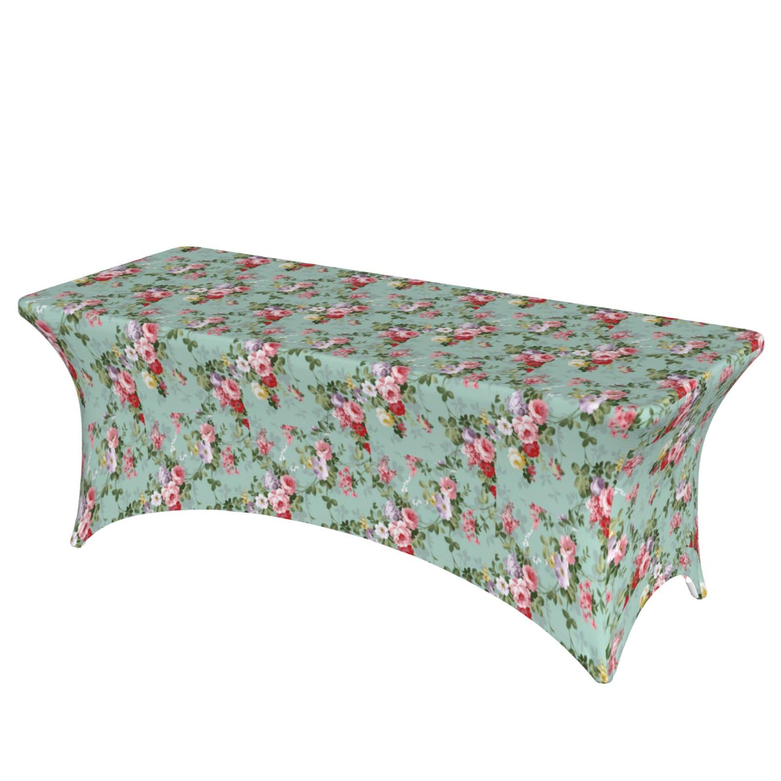 AYYQWE Peony Print Elastic Rectangular Tablecloth For Banquet Outdoor Picnics Office Table Cover