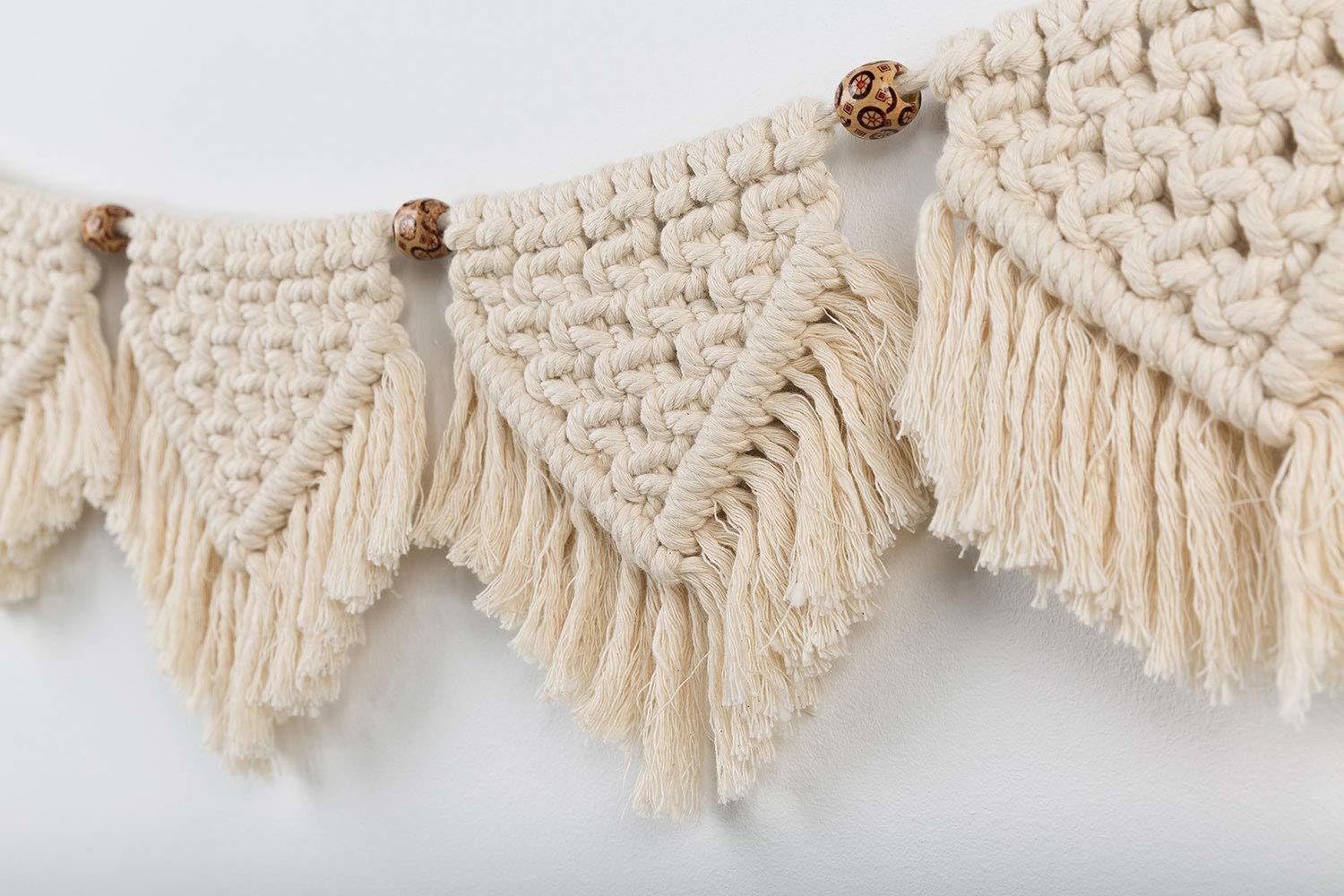 ZAWI,Macrame Woven Hanging Fringe Garland Banner Boho Chic Bohemian Wall Decor, 9" W x 45" L, 7 Flags-image-43