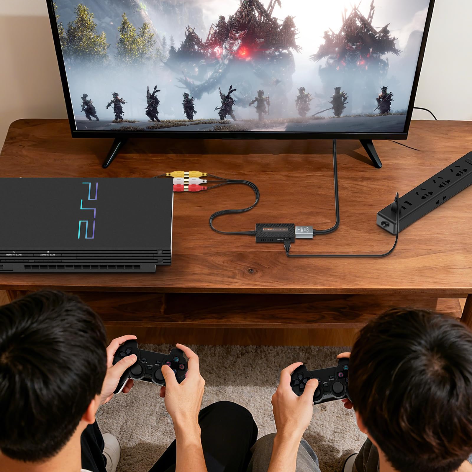 Konwerter RCA na HDMI, kompozytowy konwerter AV na HDMI obsługuje 1080P z kablem HDMI do odtwarzaczy Xbox/Wii/PS1/PS2/PS3/GameCube/N64/VHS/VCR/DVR