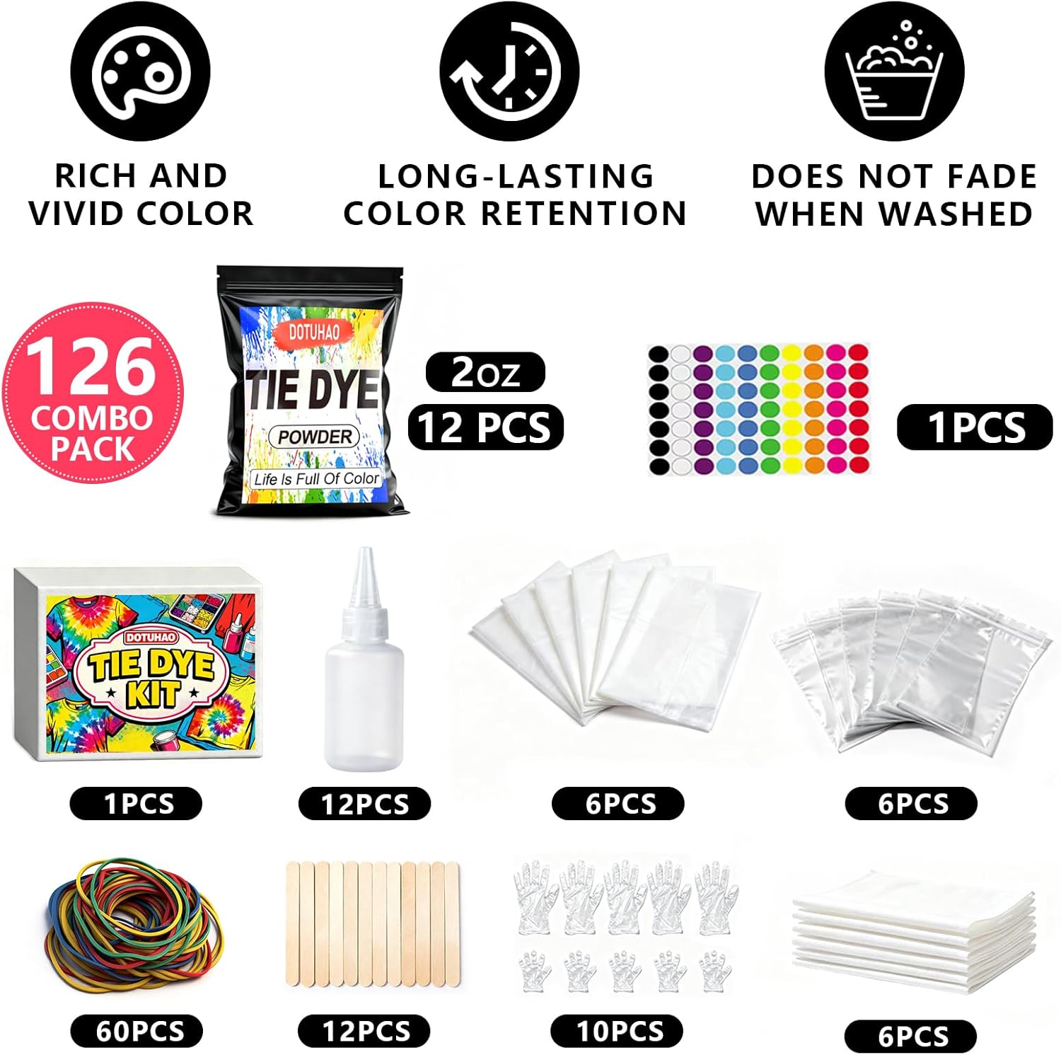 12 Colors Tie Dye Powder Kit, Tie Dye Set for Home, Creative Dyes for Clothes, Easy DIY Fabric Art, Just Add Water (12 Colors)