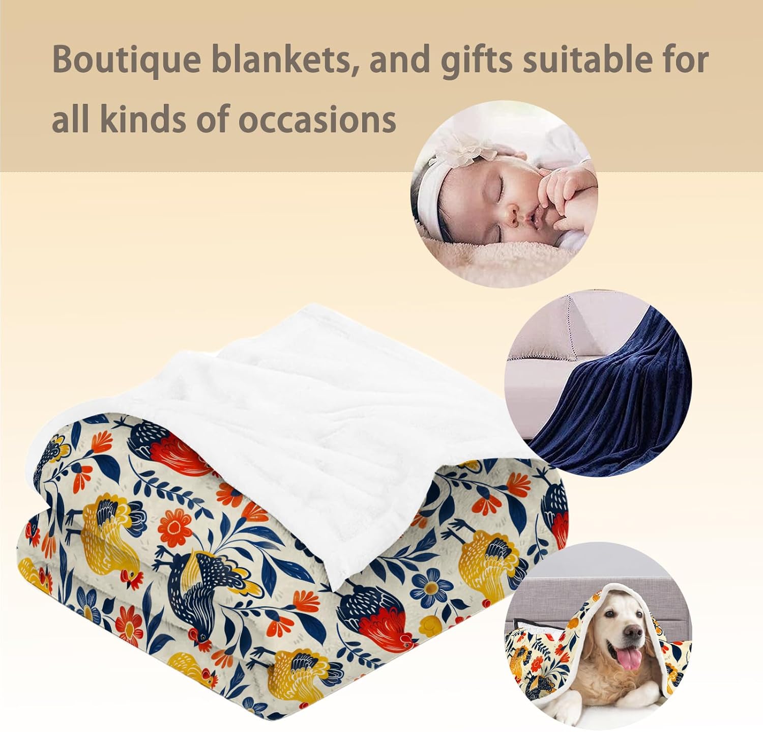 Chicken Rooster Blanket | Soft Warm Fuzzy Lightweight Flannel Throw Blanket Perfect for Couch, Bed, Decor, Travel & Outdoor Use, Cozy Blankets for Adults Kids Women Girls 60×50 in - Image 5