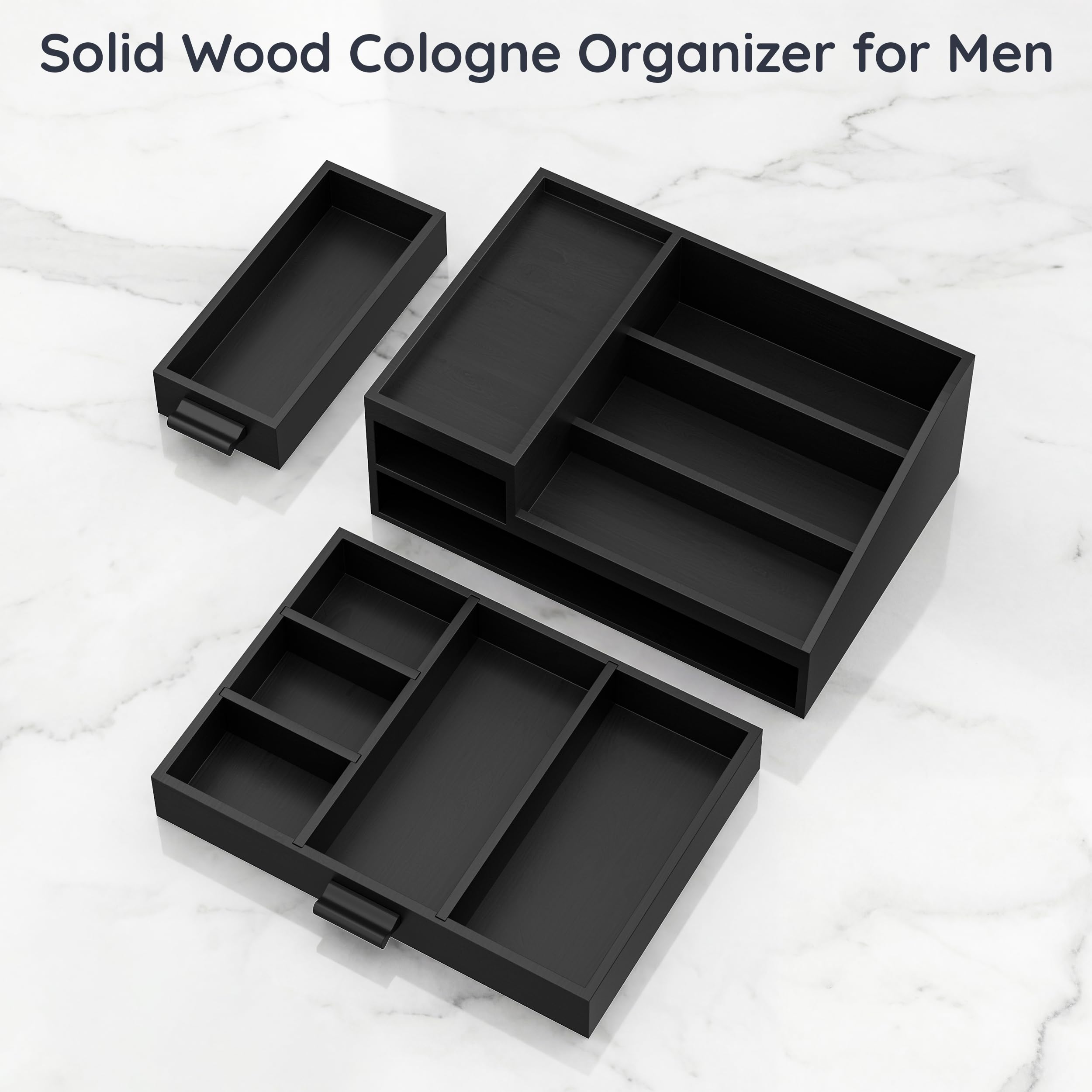 POZILAN Wooden Cologne Organizer with 2 Drawers and 4 Compartments