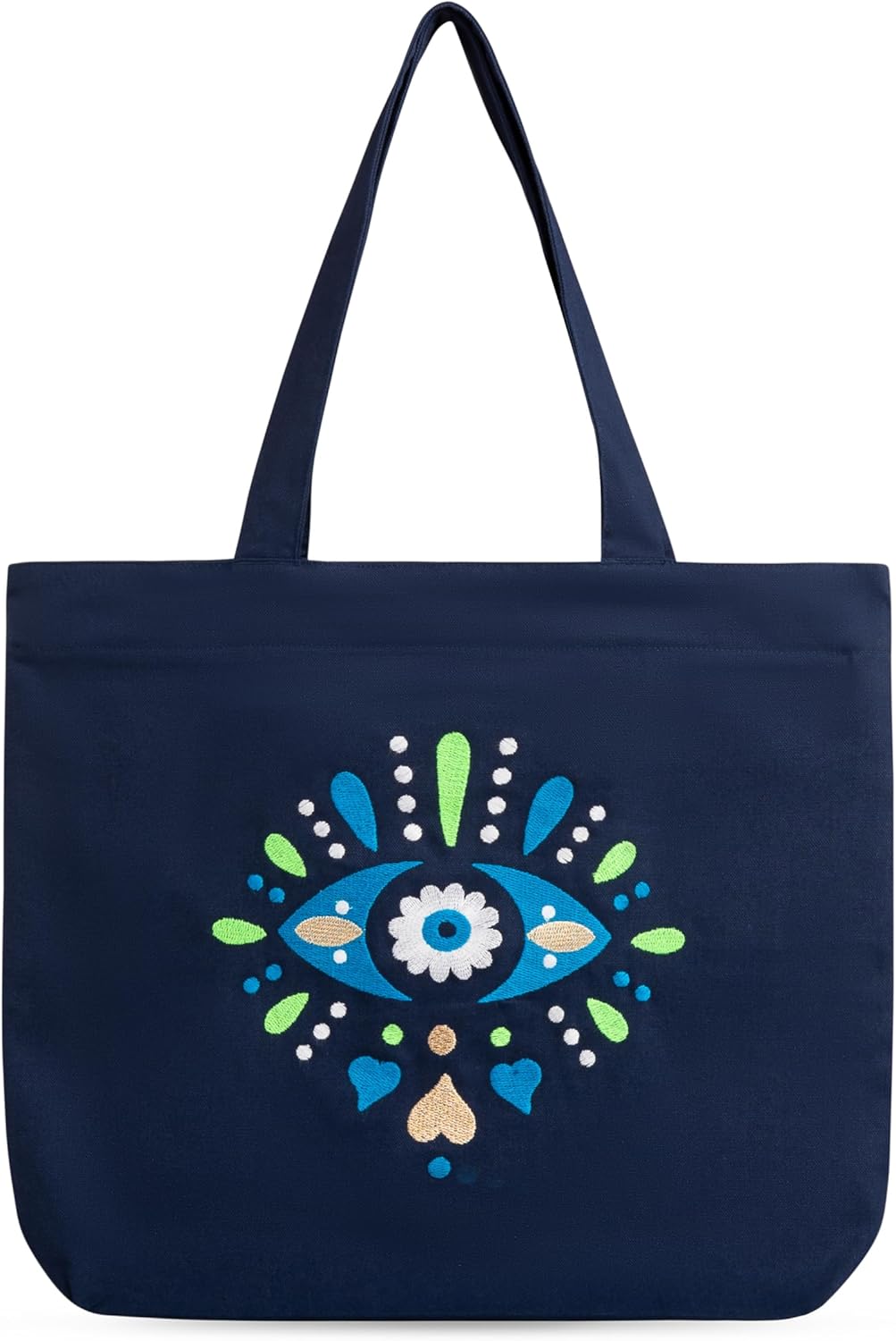 Canvas Big Zip Handbag Tote,100% Cotton, Inner pocket, Unisex Embroidered Comfortable Bag for Travel Office Beach Shopping, Easy to Wash Trendy Everyday Shoulder Bag