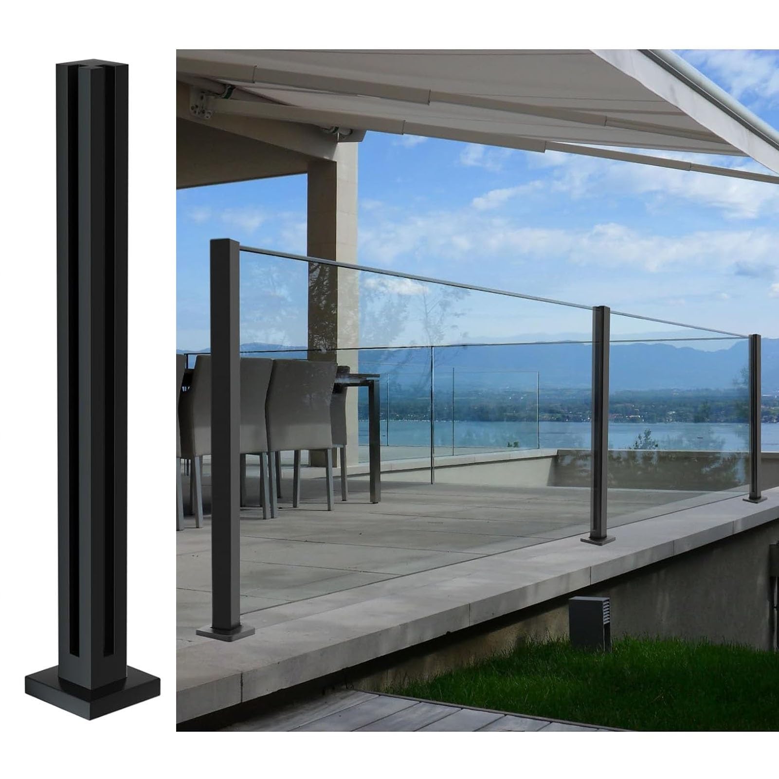 Palo for balaustra for vetro da 3/8" o 1/2", paletto for ringhiera in vetro in acciaio inossidabile 304 for gradini, balconi, scale, ponti, scale del patio(Corner Post,Height-60cm/23.6in)