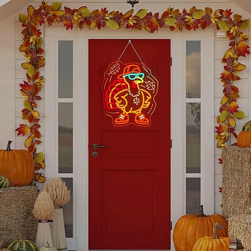 Miniatura 8 de Letrero LED de neón  Pavo fresco con gafas de sol y zapatillas  Decoración de pared de Acción de Gracias  Divertida decoración de pared LED para