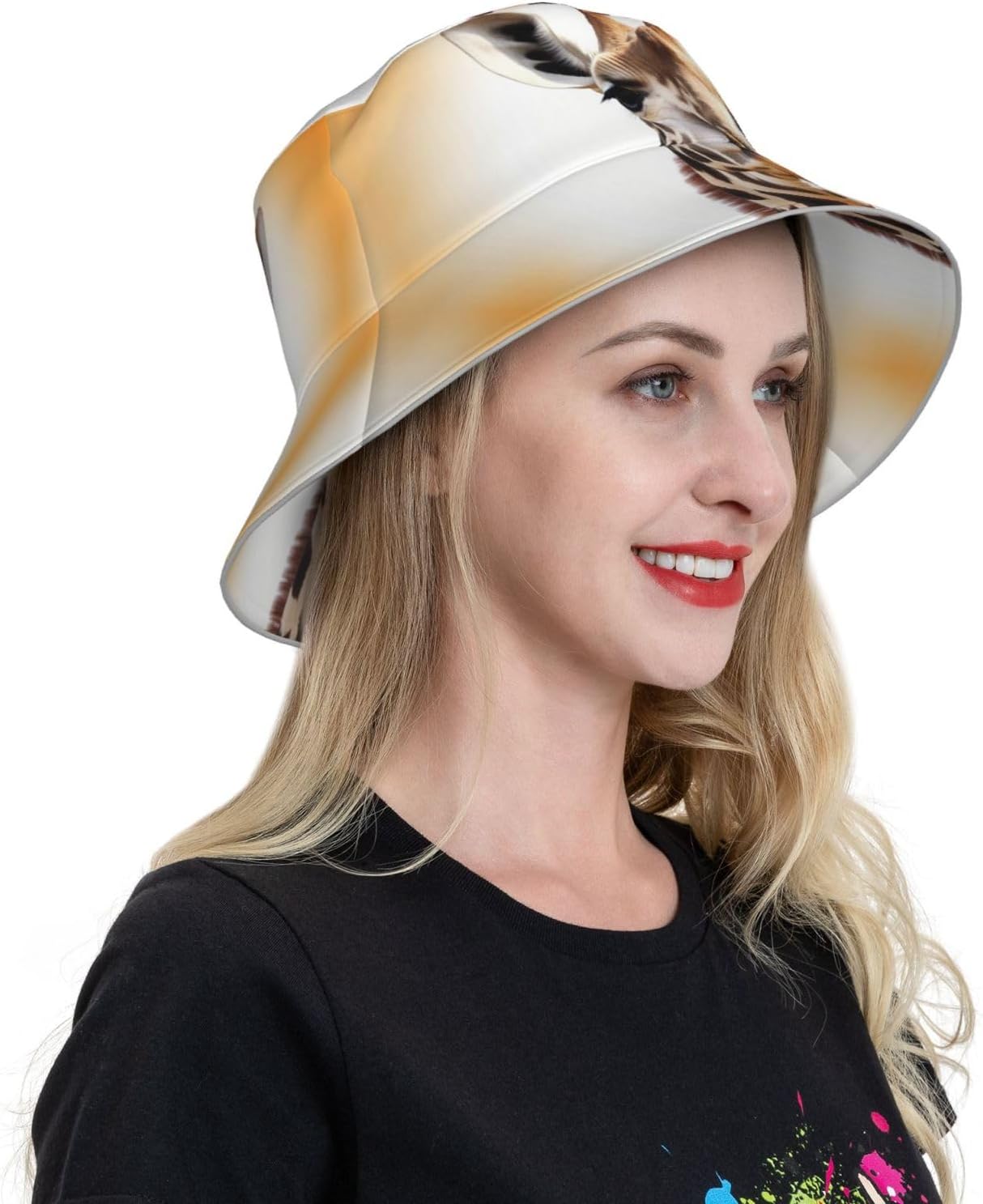 Cute Giraffe Reflective Bucket Hat for Men and Women,Outdoor Fishing Hat Fisherman Caps Packable Outdoor Beach Hat Black