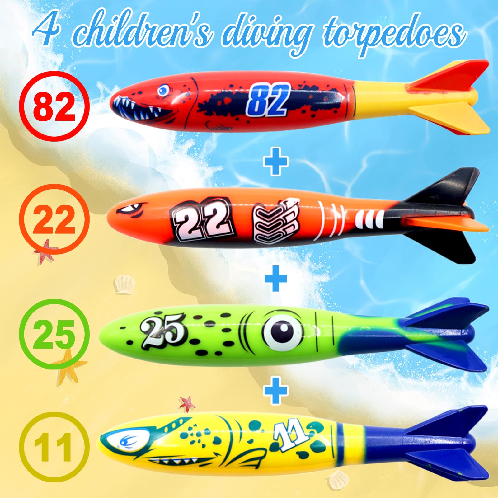 8-teiliges Unterwasser-Spielzeug Set – 4 Tauchringe & 4 Torpedos Für Schwimmbad, Strand & Tauchtraining