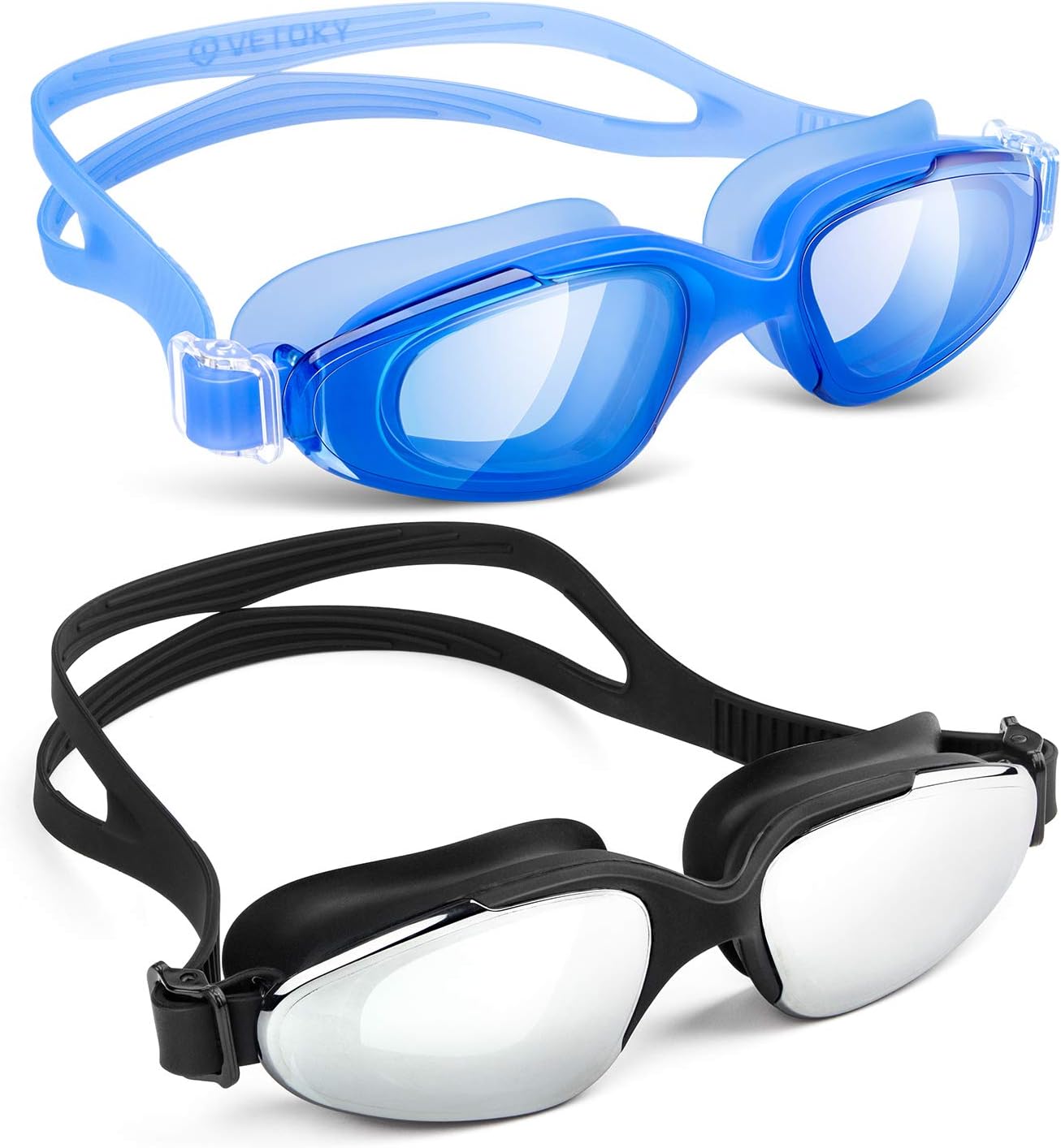 vetoky Kids Swim Goggles 2 Pack Anti Fog Wide Vision Swimming Goggles for Kids Age 3-12 with Nose Clips+Ear Plugs, No Leaking