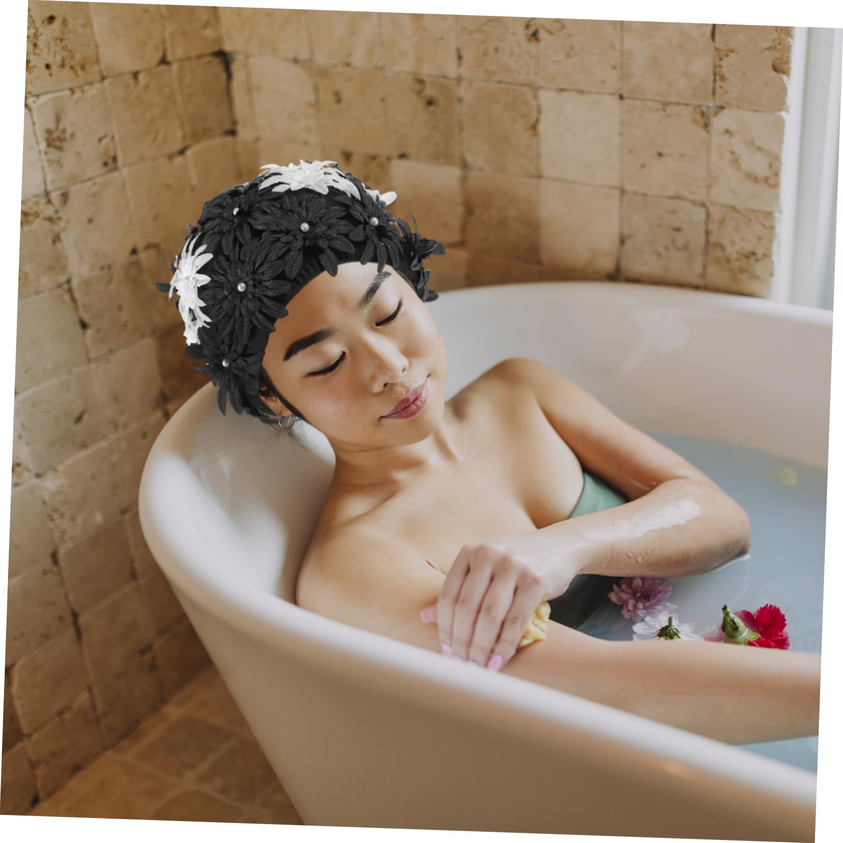 Hemobllo Gorro De Baño Adulto Nadadores De Las Mujeres Tela De Gorro De Baño para Sombrero De Natación Gorro De Baño Floral Gorra De Natación Rosa Gorra De Mujer Malla Brocado