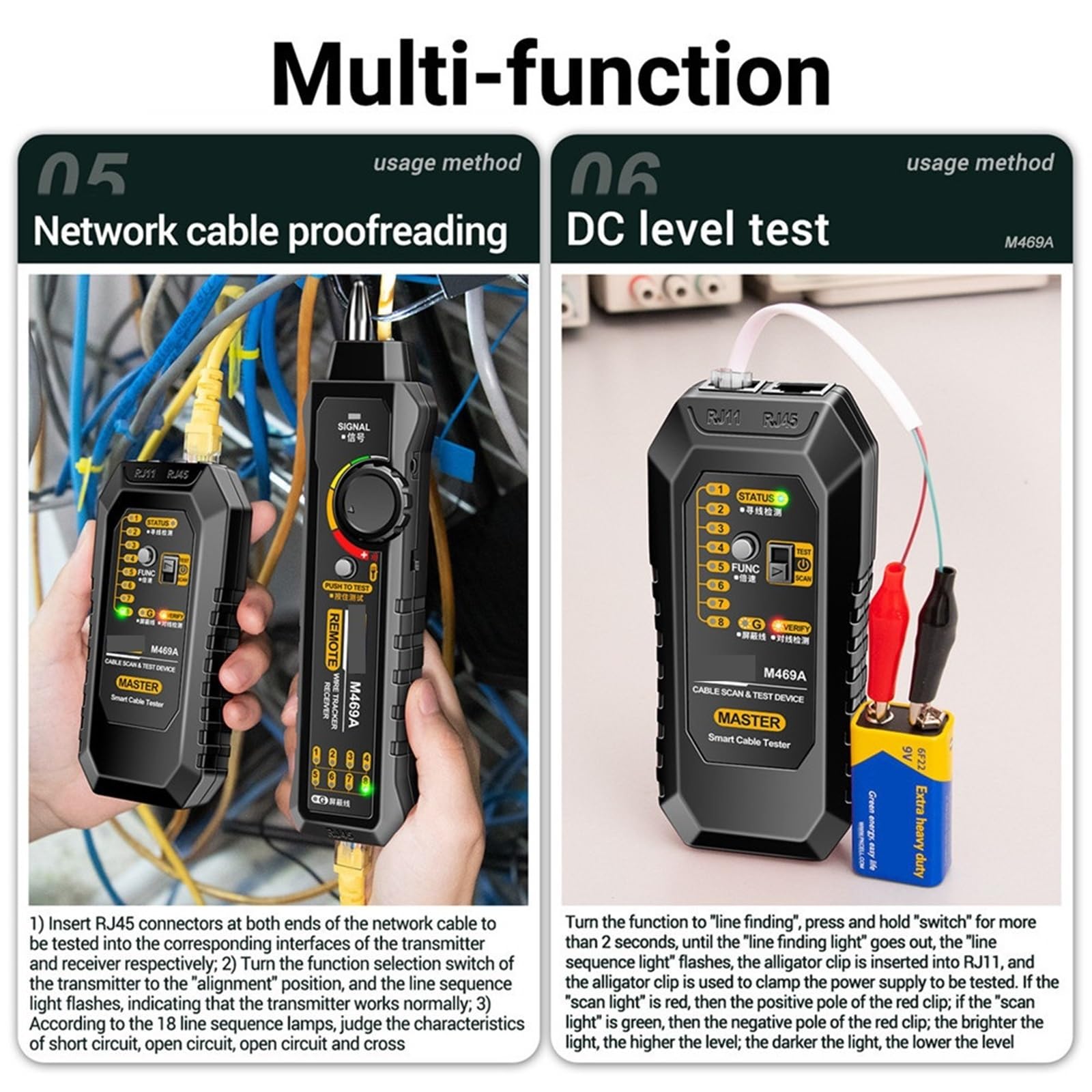 Netzwerk-Tester, RJ11/RJ45 Multifunktionaler Leitungssucher Anti-Interferenz-Testgerät Draht-Tracer Ethernet-Netzwerkkabel-Sortierungstester