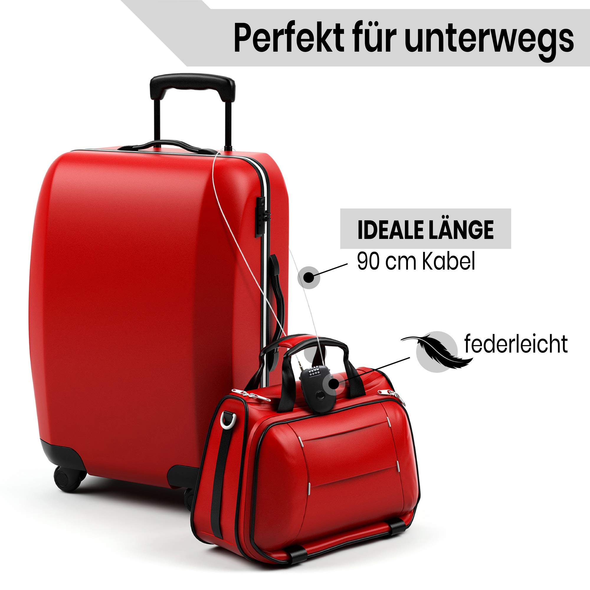 SAFELOCKS® Profi Kabelschloss – Sicher & Kompakt | Extra leichtes, 4-stelliges Zahlenschloss mit 90cm Drahtseil