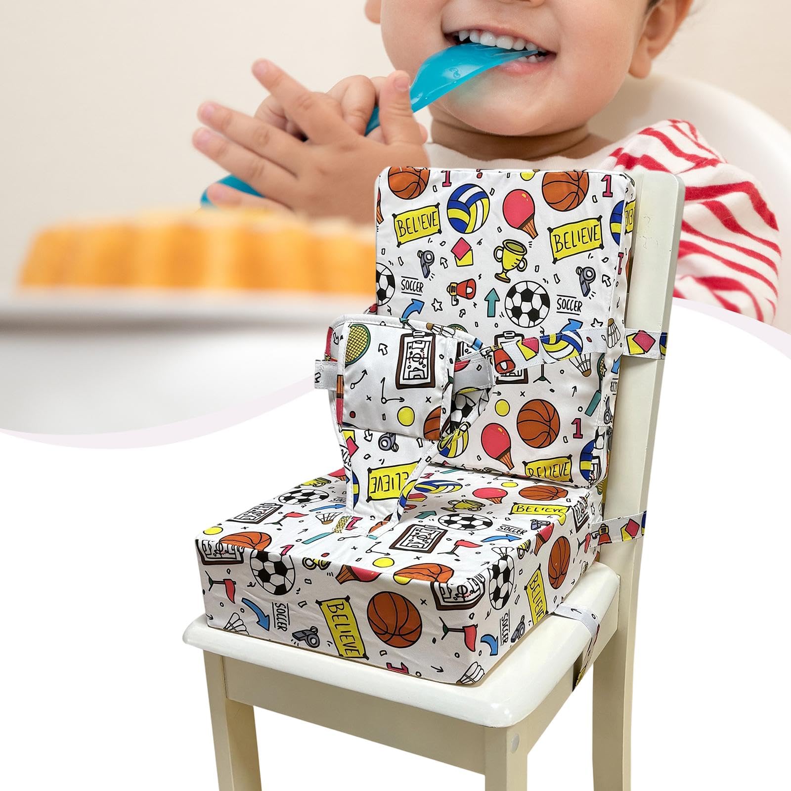 Seggiolino Bambini Pasto Sedia con Cuscino Alta Resilienza Schienale Staccabile Antiscivolo Cintura Superficie Resistente Adatto a Bambini P, Bianco, Taglia unica bambino