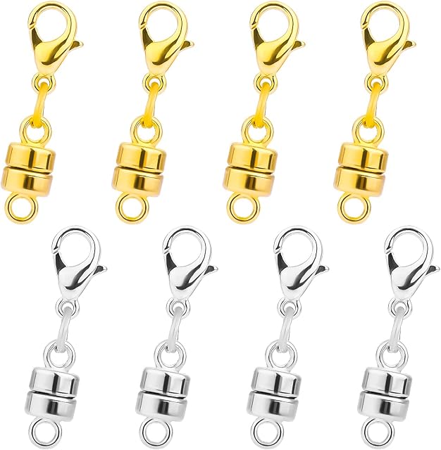 AIEX Magnetic Necklace Clasps and Closures, 8pcs Jewelry Lobster Clasps and Closures Necklace Clasps for Jewelry Making Necklace Extension Bracelet Extension DIY Craft (Gold, Silver)