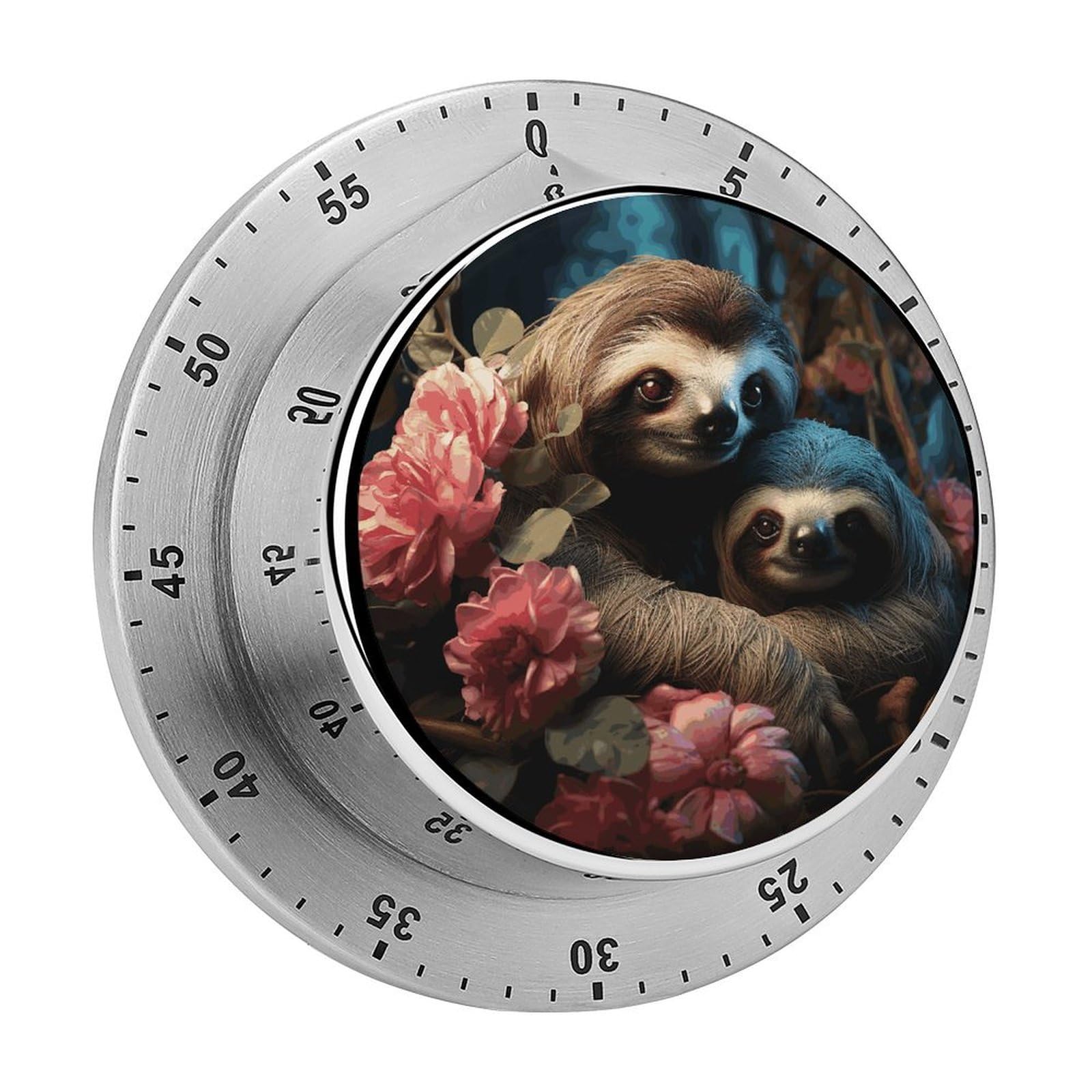 A Sloth and A Baby Sloth Visual Timer with Loud Alarm 60-Minute Kitchen Timers Exquisite Stainless Steel Body - Mechanical Desk Timer Countdown Clock for Cooking Chef Clock