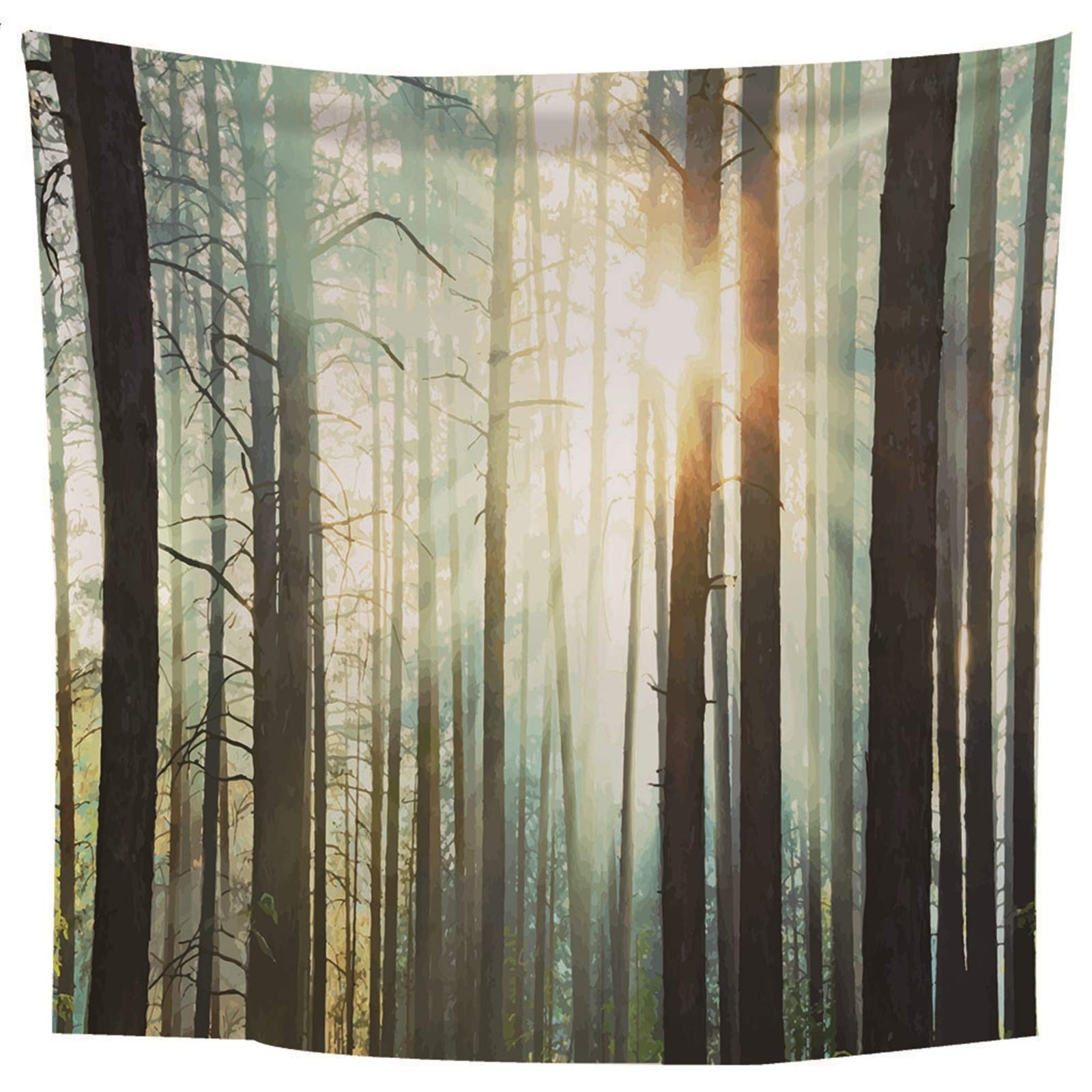 Aeici Tapiz Exterior Jardin, Tapiz Decorativo Pared Tela Bosque Y Puesta De Sol Tapiz(200X200Cm)