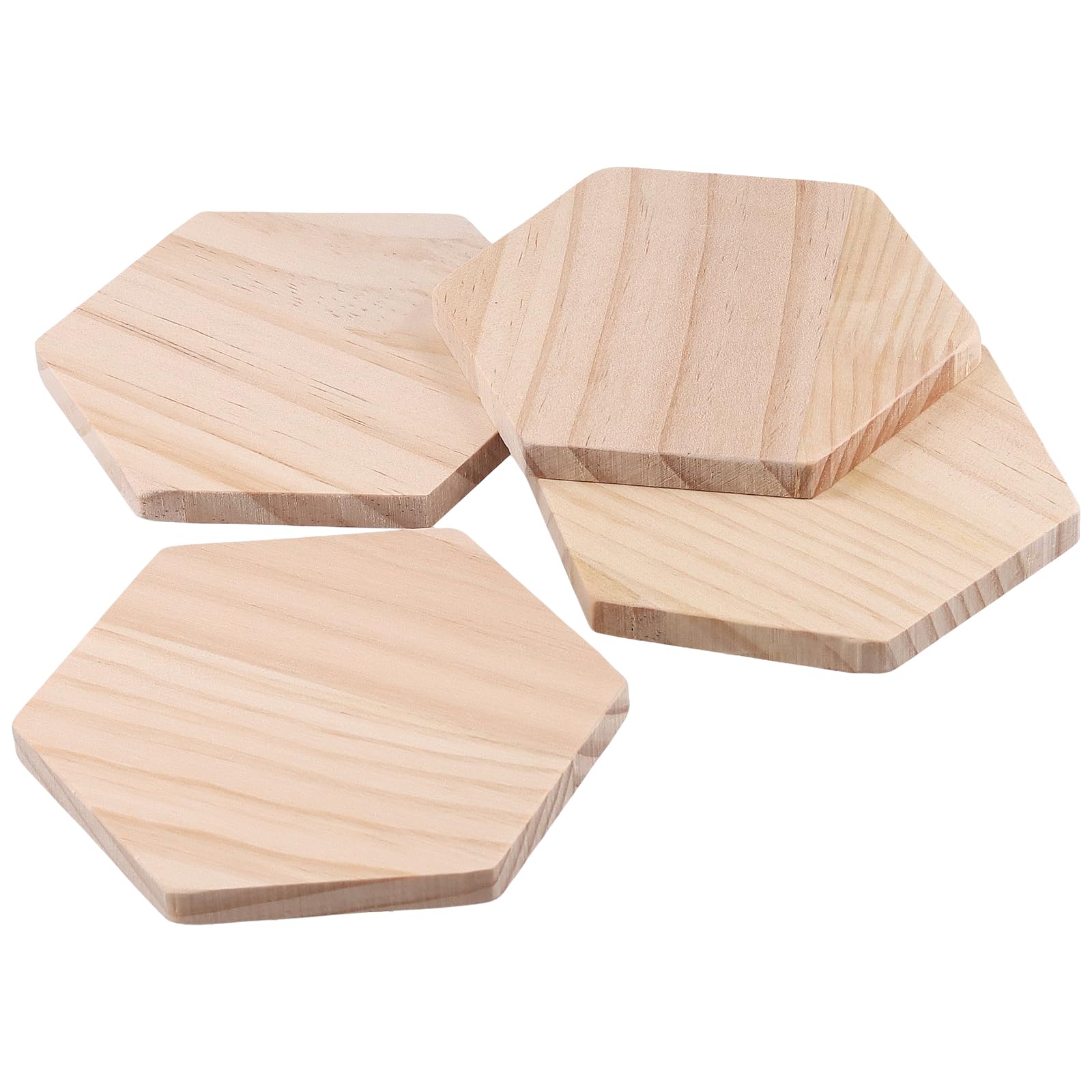 HOIGON Paquete de 30 posavasos de madera hexagonales de 10 x 10 x 0,9 cm, con calcomanías de puntos antideslizantes, posavasos de madera a granel para mesa de café, mesa de comedor, bar
