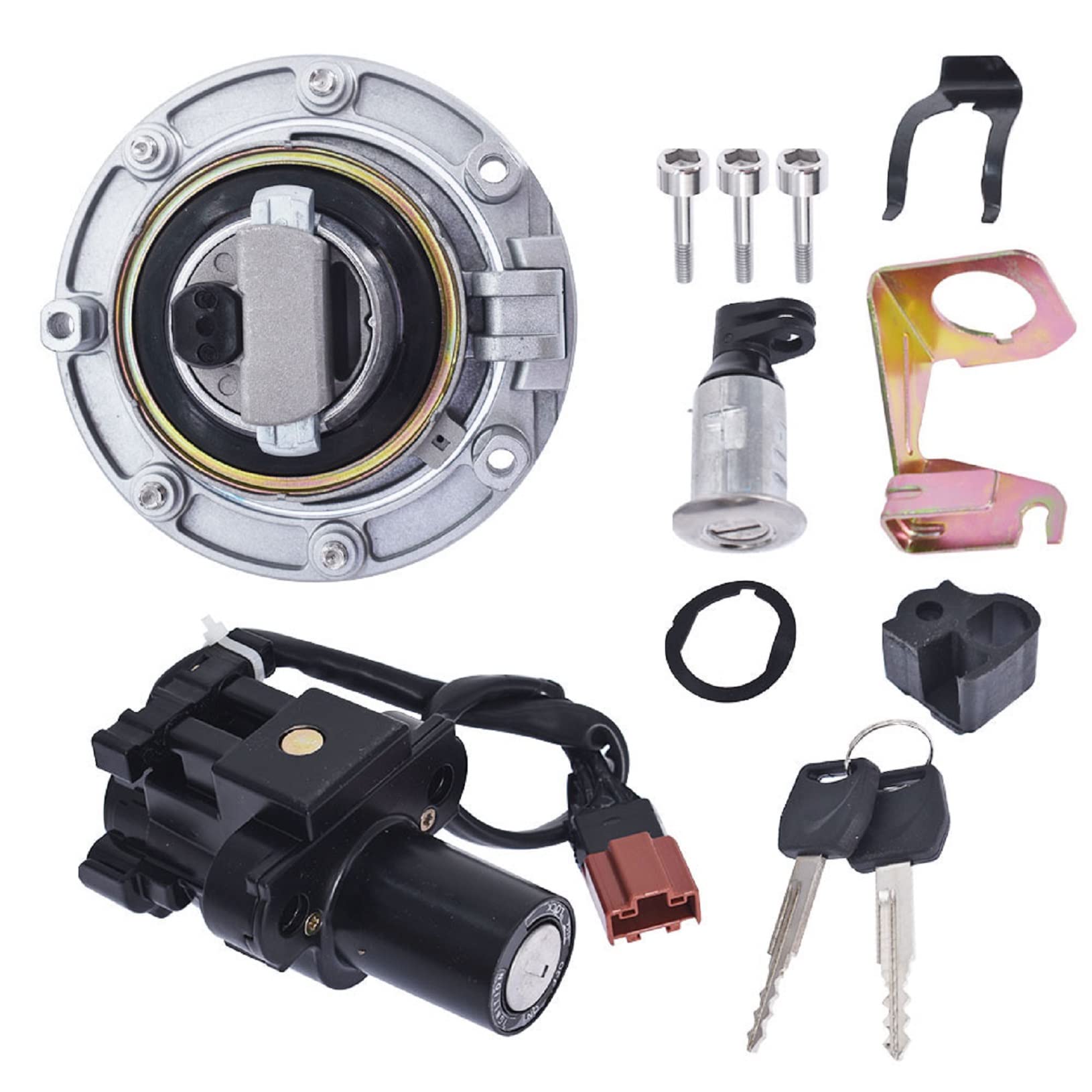 LABLT A complete ignition switch kit with Fuel Tank Cap Seat Lock and 2 Pack Key Replacement for CBR600RR CBR1000RR CBR600F4i CBR900RR 2007-2014
