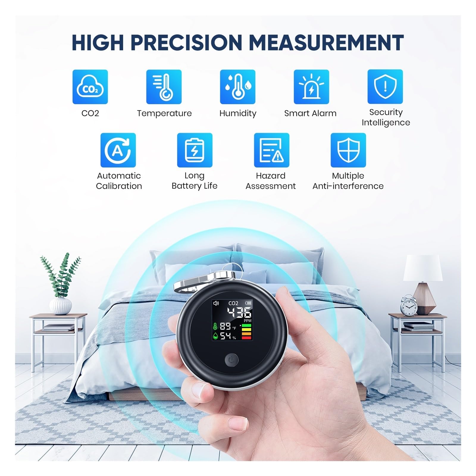 Rilevatore di anidride carbonica leggero 3 in 1 Monitor della qualità dell'aria Analizzatore di umidità della temperatura dell'aria for il misuratore digitale di CO2 Home(White)
