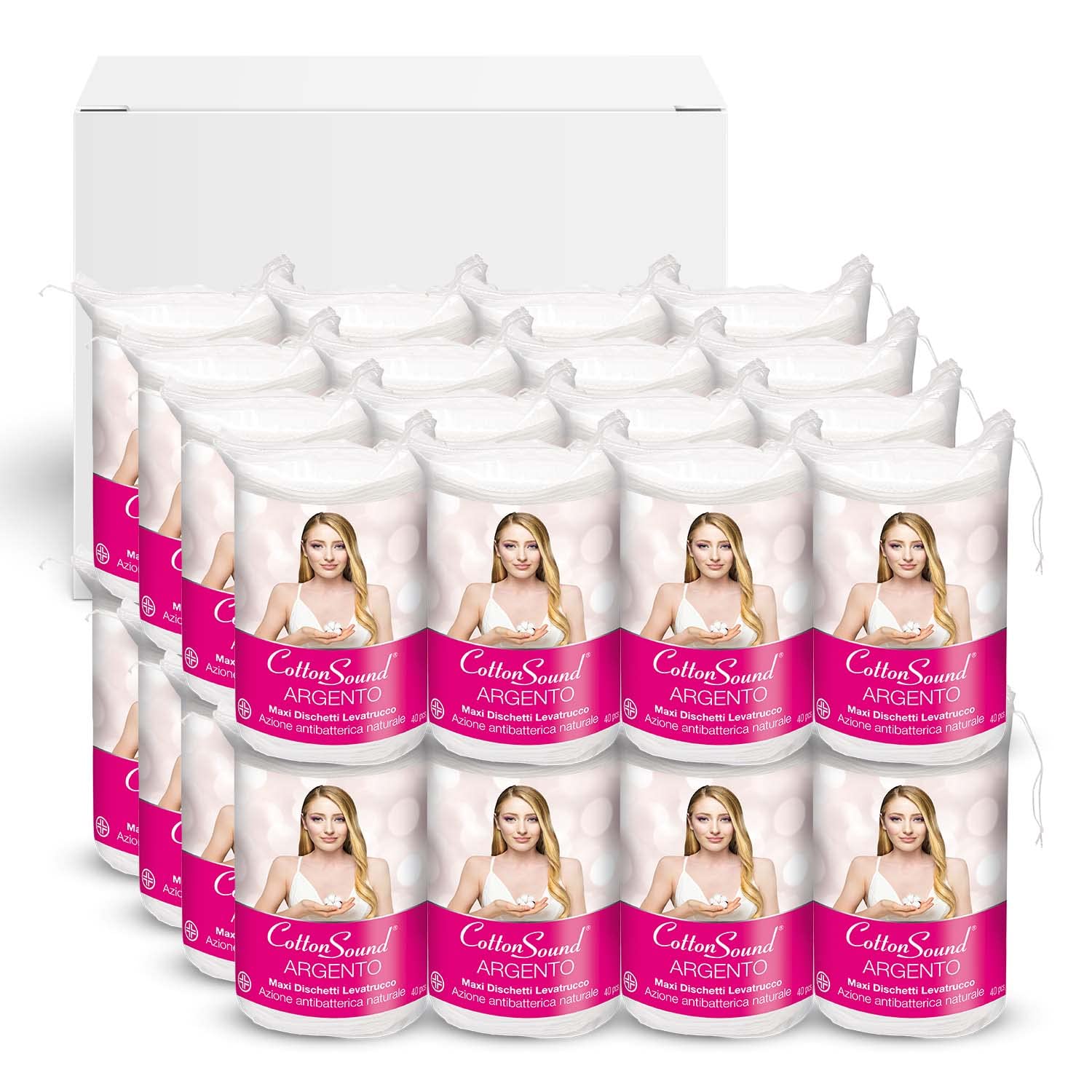 COTTON SOUND ARGENTO Maxi Dischetti Struccanti 24 confezioni x 40 Pezzi | 100% Cotone con Microparticelle d'Argento, azione antibatterica naturale, lato liscio e goffrato
