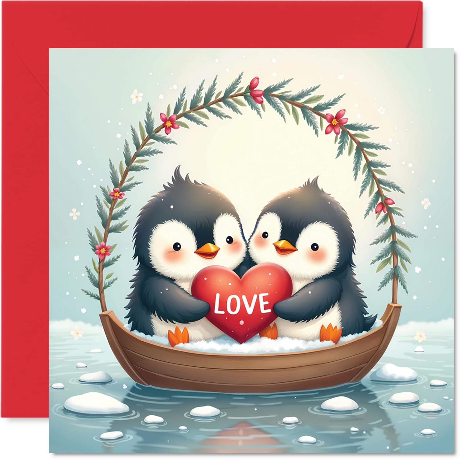 Cute Penguins Anniversary Card - Animal Love Boat - Cute Happy Anniversary Card for Partner from Husband Wife Boyfriend Girlfriend, 145mm Anniversaries Greeting Cards