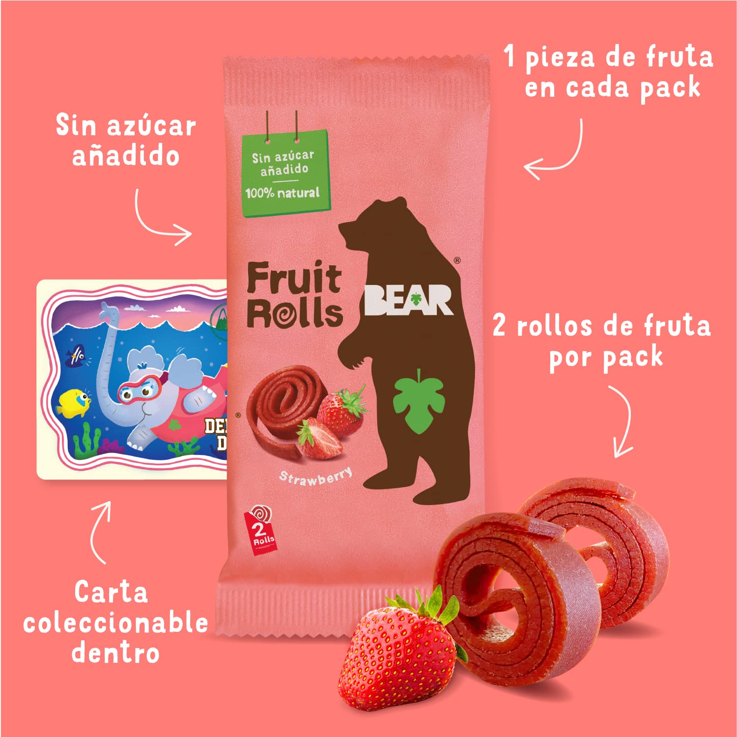 BEAR Paquete Variado de Rollitos de Frutas | Ingredientes 100% Naturales | Sin Azúcar Añadido | Snacks Saludables | 24 Sobres de 20g | 480g