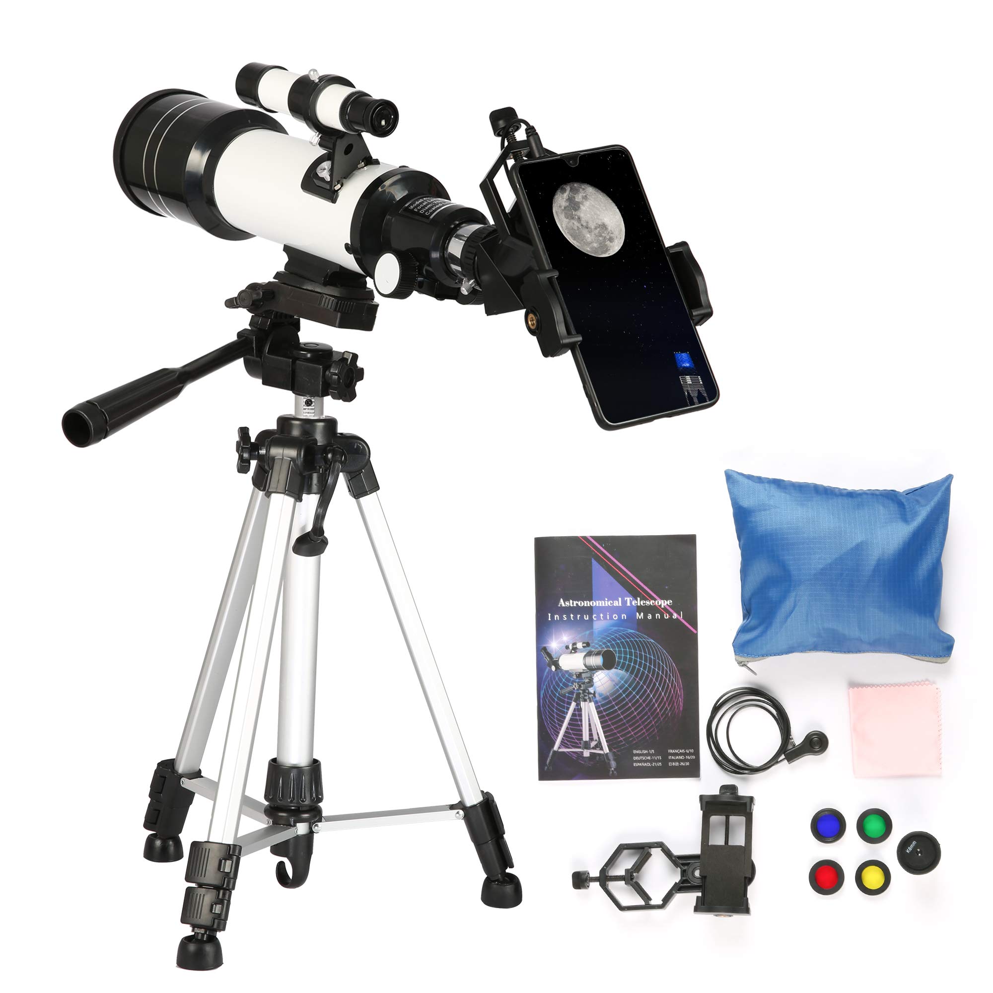 Astronomical Telescope Portable Telescope for Kids Beginners, 70mm Aperture,20-120x Magnification, with Adjustable Tripod Storage Bag Phone Adapter and Remote-image-46