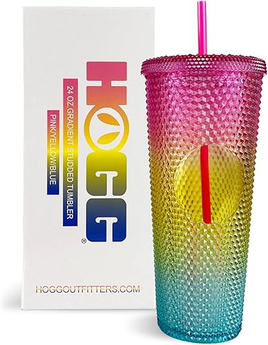 Hogg Vaso de 24 onzas con tapa y pajita, para bricolaje, personalizable con brillo o purpurina, vaso Venti texturizado reutilizable, aislamiento de