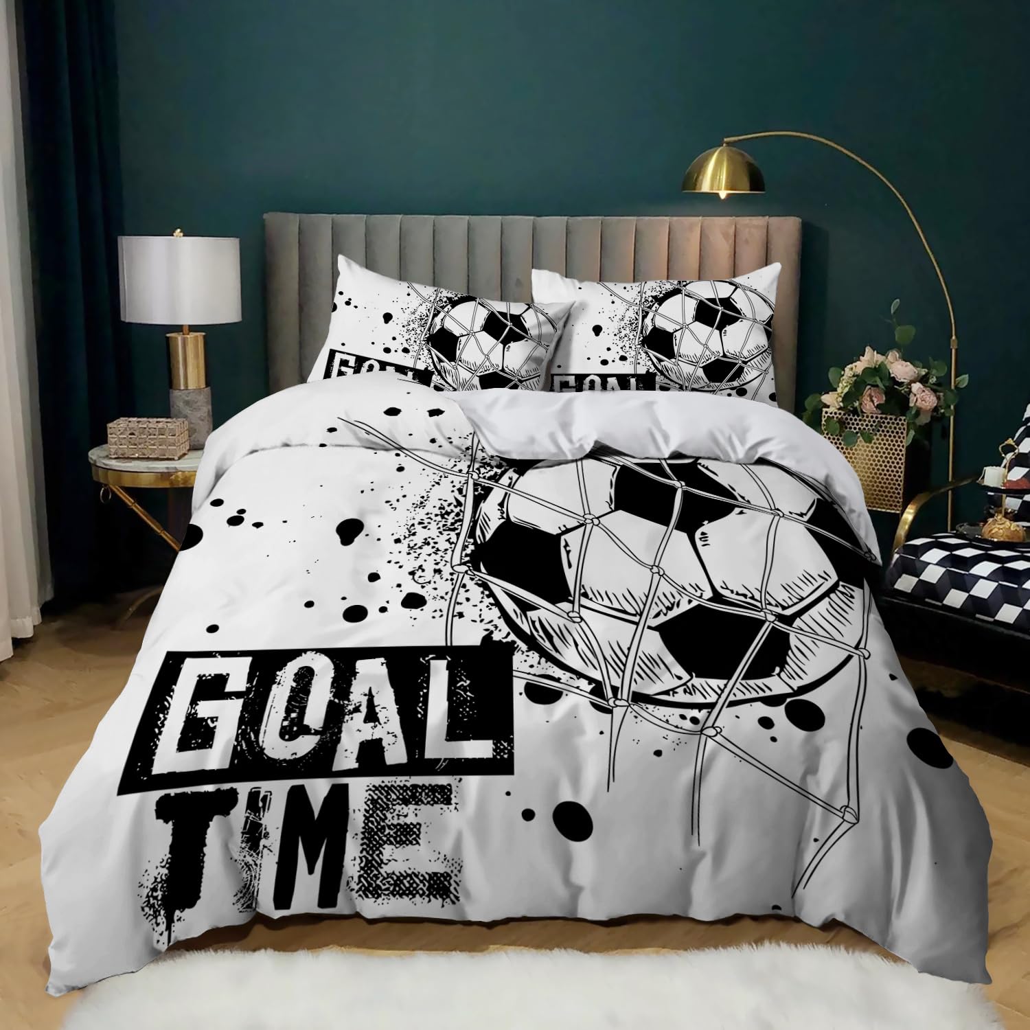 3D Fußball Bettwäsche 220×240cm,Kinder Fußball Bettbezug Set,Fußball Sport Motiv Mikrofaser Kinderbettbezug + 2 Kissenbezüge 50x75 cm(ZQ3)