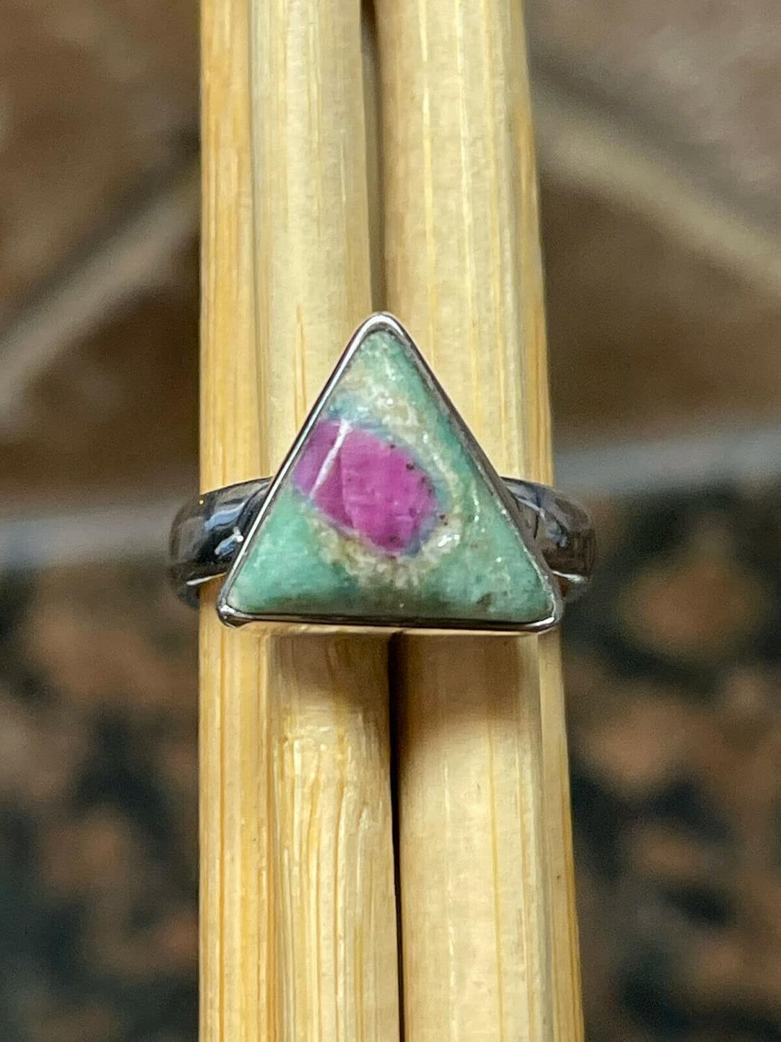 Natural Ruby in Fuchsite 925 Solid Sterling Silver Ring Size 5 - Image 2