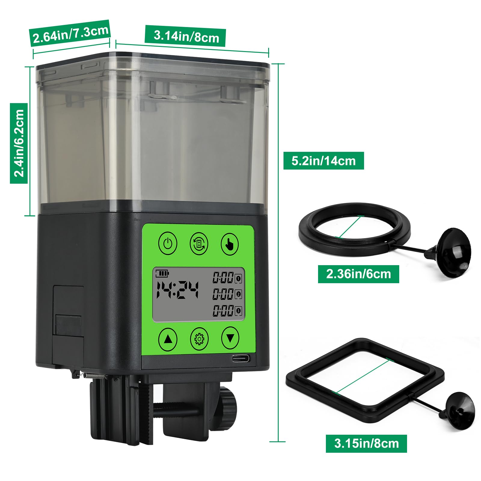 Lychee - Erogatore automatico di cibo per pesci ricaricabile USB 320 ml grande capacità con schermo LCD resistente all'umidità con timer elettrico