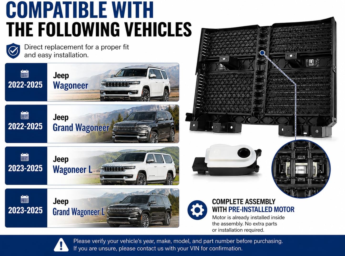 68425775AD Front Radiator Shutter Assembly with Motor Compatible with 2022-2025 Jeep Wagoneer Grand Wagoneer, 2023-2025 Wagoneer L Grand Wagoneer L